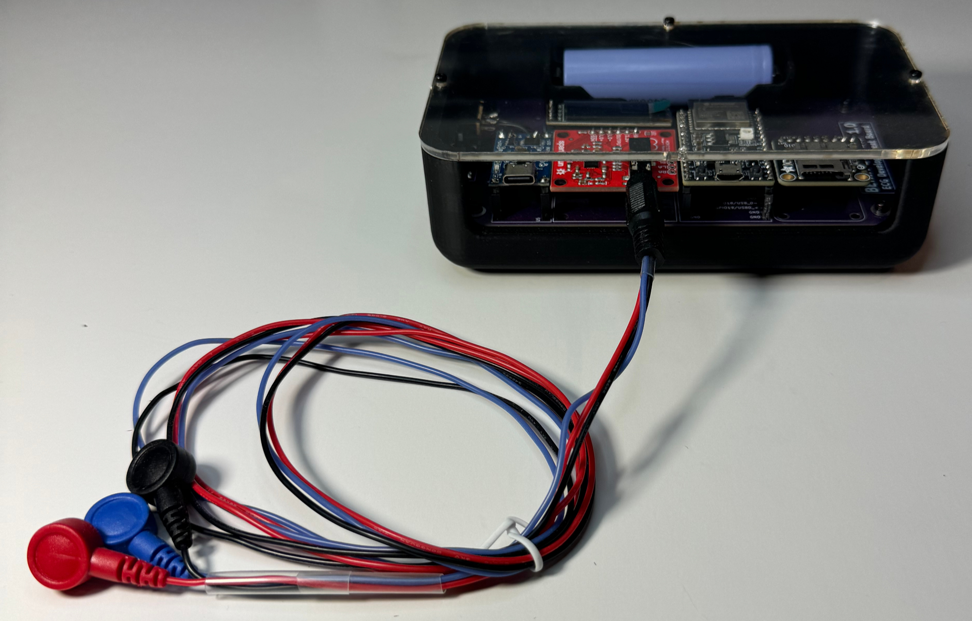 Berta Board dev kit PCB with RA/LA/LL electrode leads attached